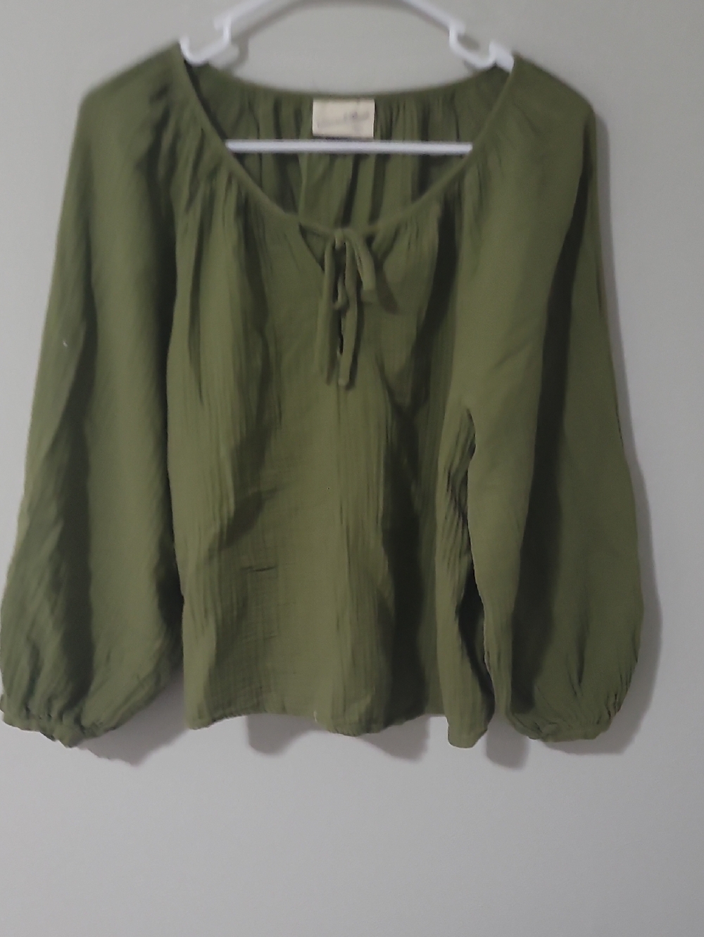 Universal Thread Olive Green Peasant Blouse with Tie Neck